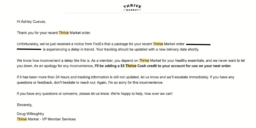 Thrive shipping